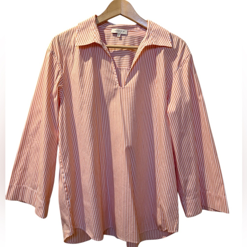 Striped Pink Collared V-Neck Womenβs Top